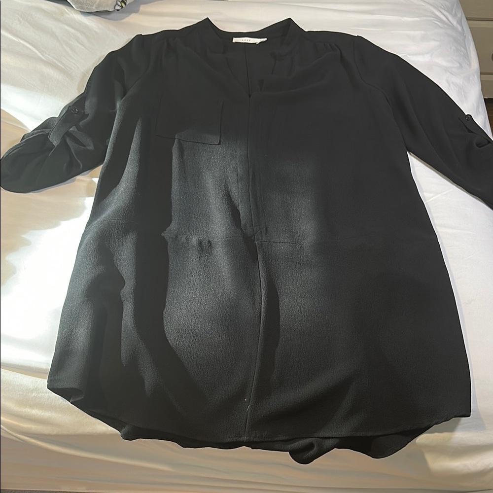 Lush Black Boxy Blouse with Mandarin Collar